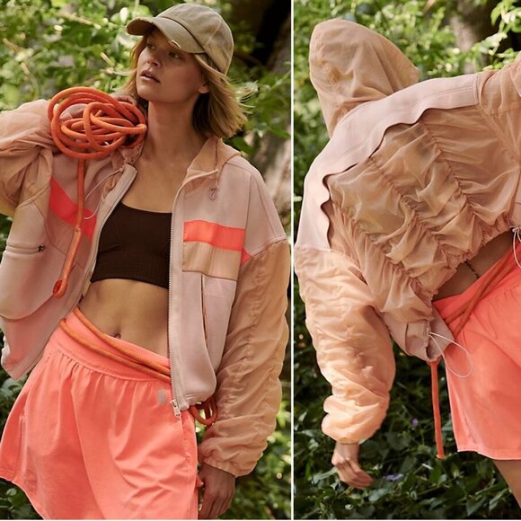 FREE PEOPLE MOVEMENT Summer Breeze Sweat Hoodie Crop Jacket Windbreaker M Pink - Picture 1 of 10